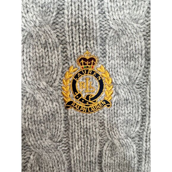 Lauren Ralph Lauren Cable Knit Lambswool Crest Sweater Gray Y2K Classic Preppy - Picture 4 of 6
